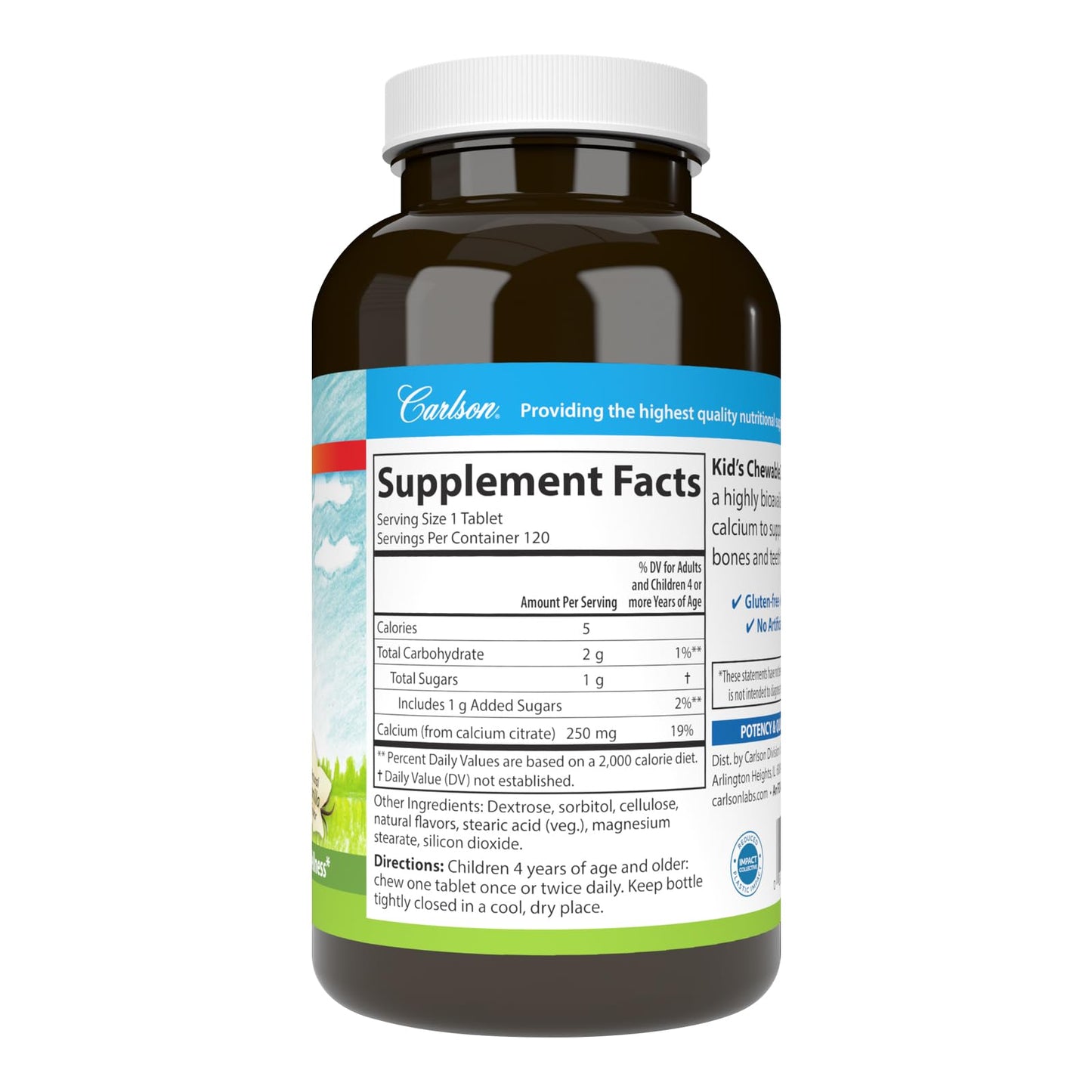 Carlson Kid's Chewable Calcium 250 mg - Vanilla Flavor, 120 Tablets