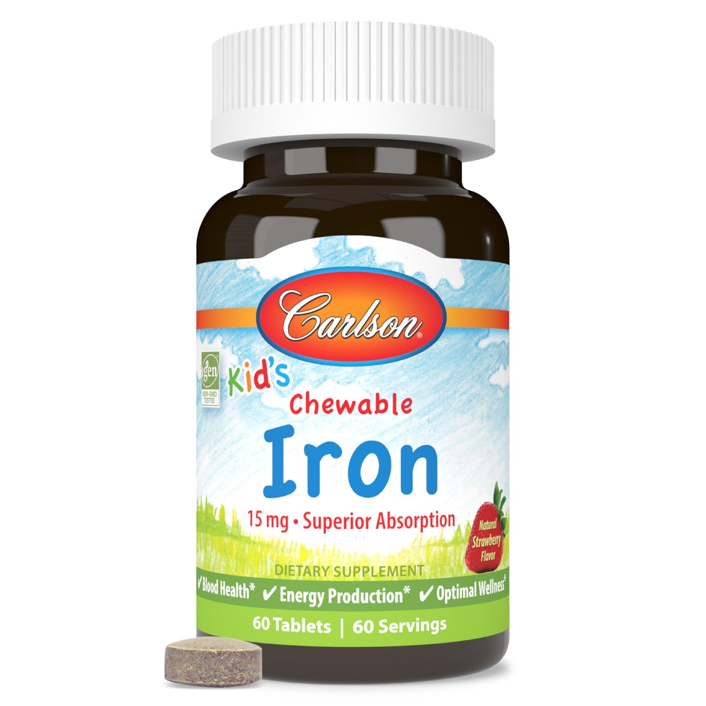 Carlson Kid's Chewable Iron 15 mg | Superior Absorption, 60 Tablets