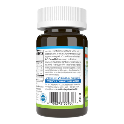 Carlson Kid's Chewable Iron 15 mg – Strawberry Flavor, 30 Tablets (Pack of 2)
