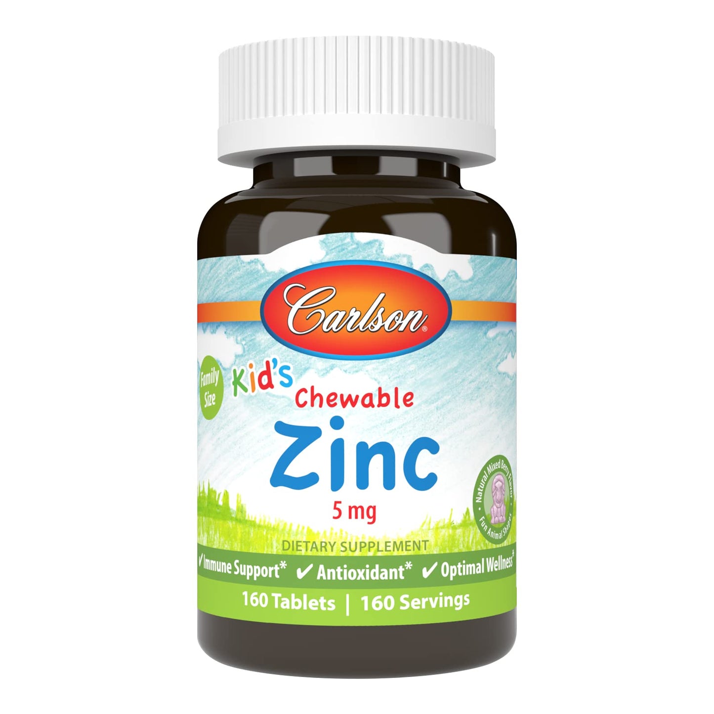 Carlson Kid's Chewable Zinc 5 mg - Immune Support, Berry Flavor, 160 Tablets