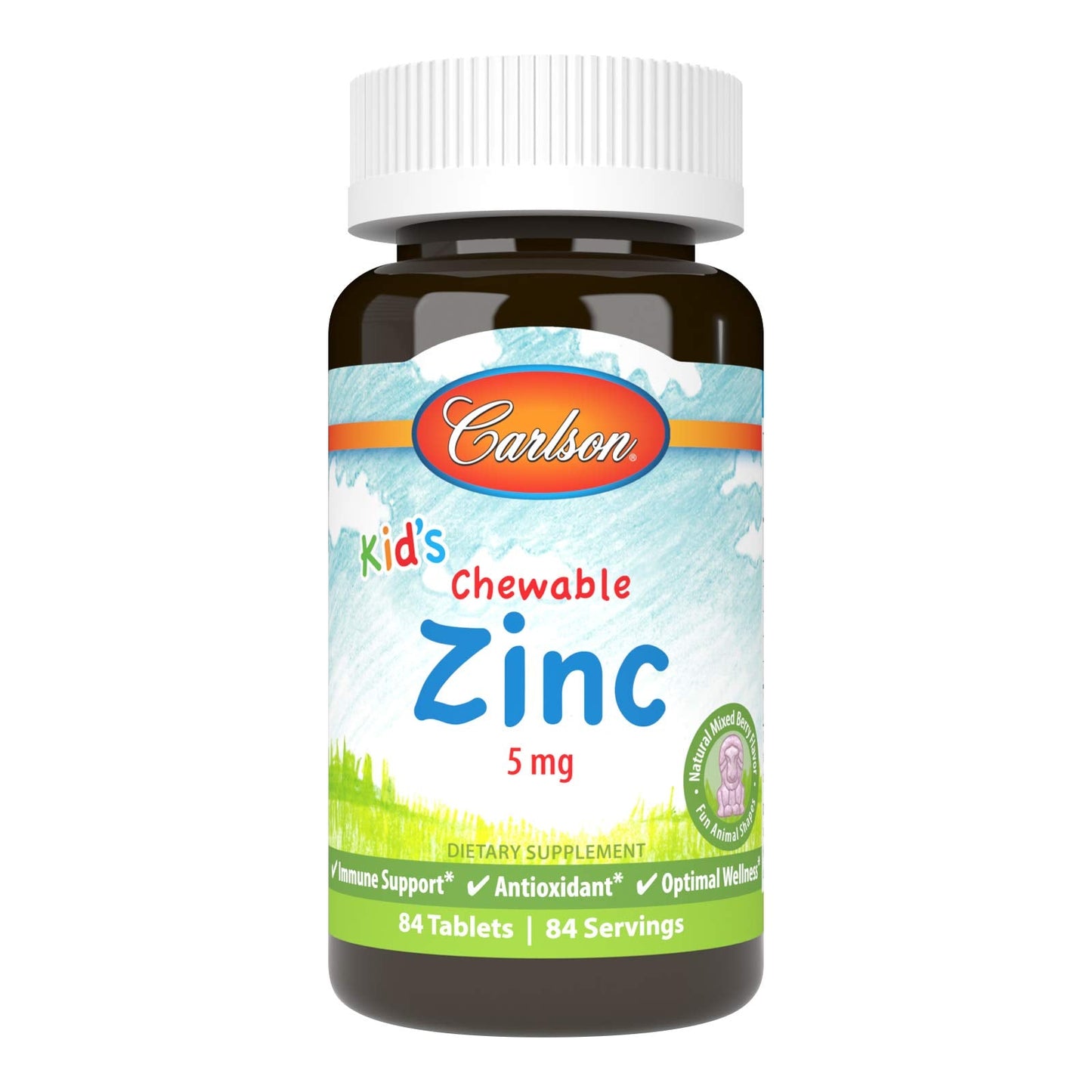Carlson - Kid's Chewable Zinc 5 mg - Immune Support, Berry Flavor, 84 Tablets