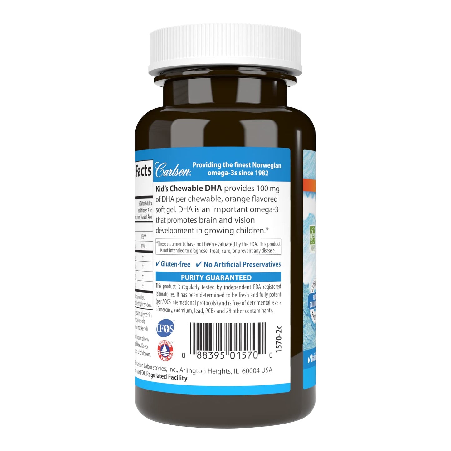 Carlson Kid's Chewable DHA 100 mg – Orange, 60 Softgels | Brain & Vision Support