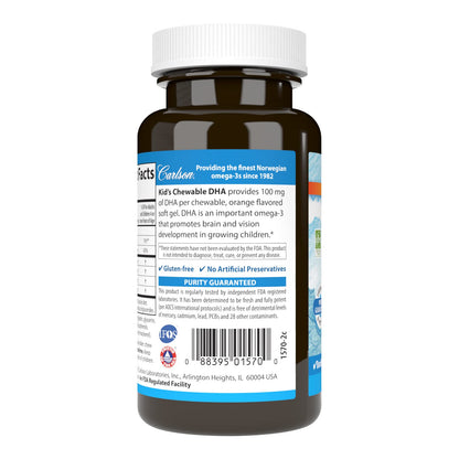 Carlson Kid's Chewable DHA 100 mg – Orange, 60 Softgels | Brain & Vision Support