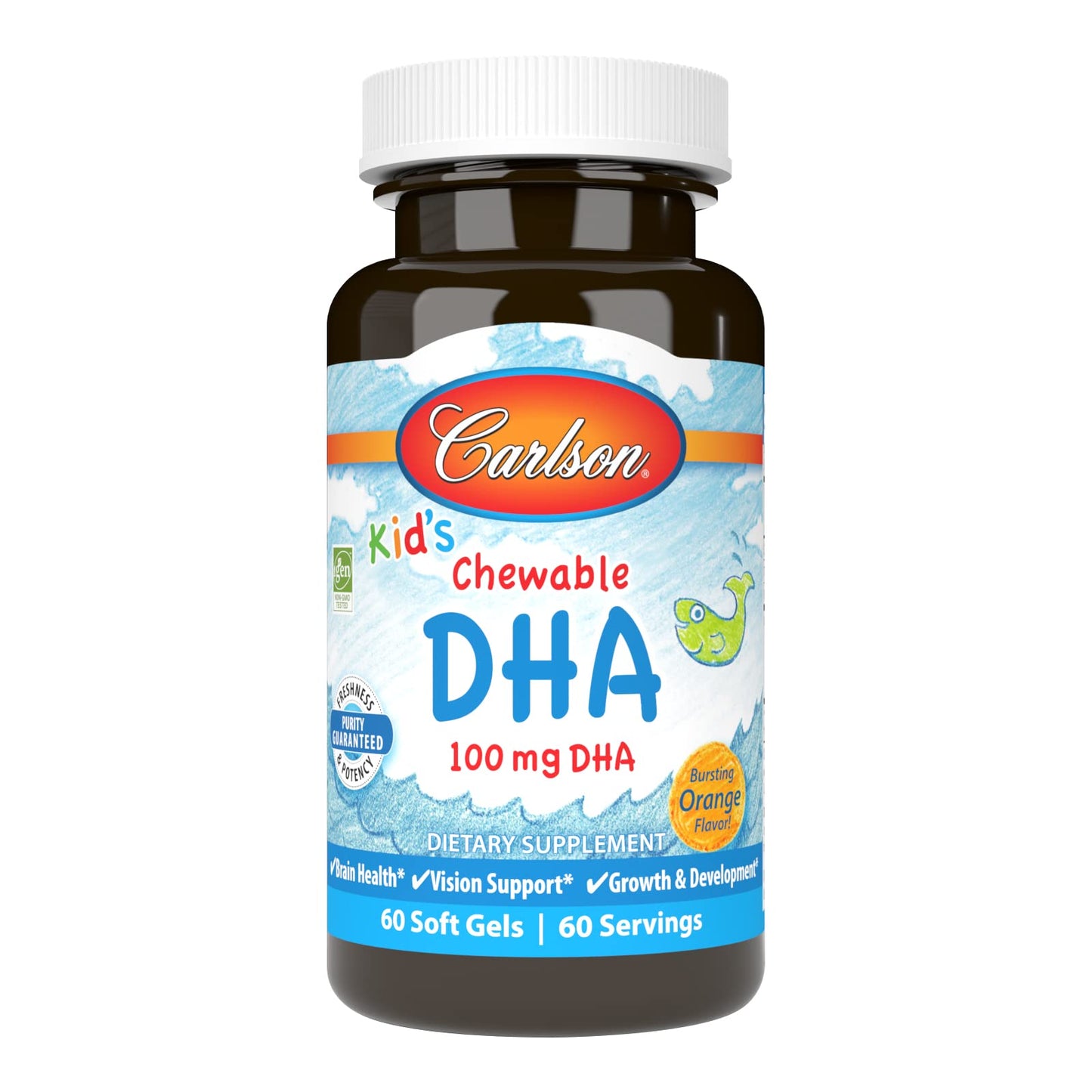 Carlson Kid's Chewable DHA 100 mg – Orange, 60 Softgels | Brain & Vision Support