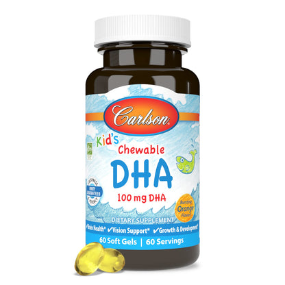Carlson Kid's Chewable DHA 100 mg – Orange, 60 Softgels | Brain & Vision Support
