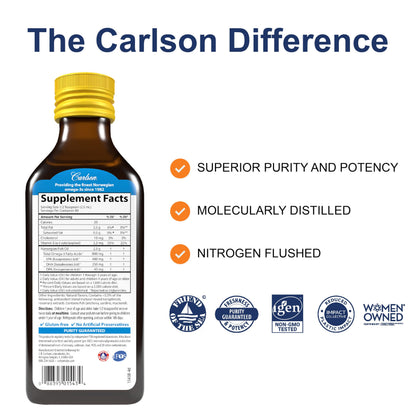 Carlson Kid's The Very Finest Fish Oil Liquid - 800 mg Omega-3s, Lemon, 200 ml