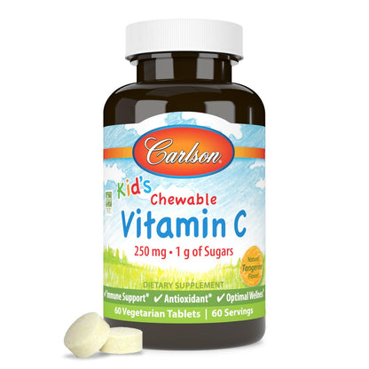 Carlson Kid's Vitamin C 250 mg Chewables – Tangerine, 60 Tabs | Immune Support
