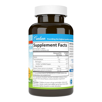 Carlson Kid's Vitamin C 250 mg Chewables – Tangerine, 60 Tabs | Immune Support