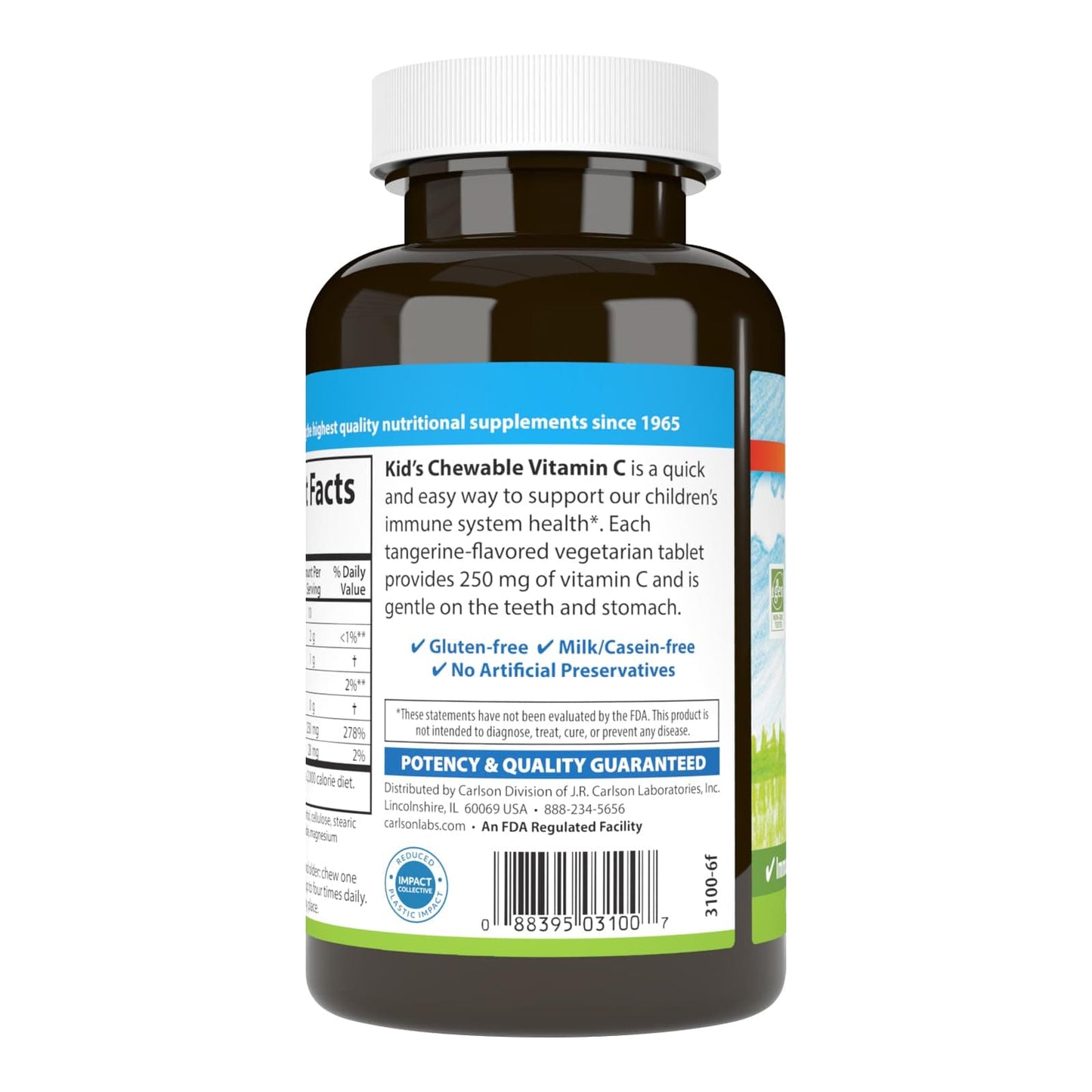 Carlson Kid's Vitamin C 250 mg Chewables – Tangerine, 60 Tabs | Immune Support