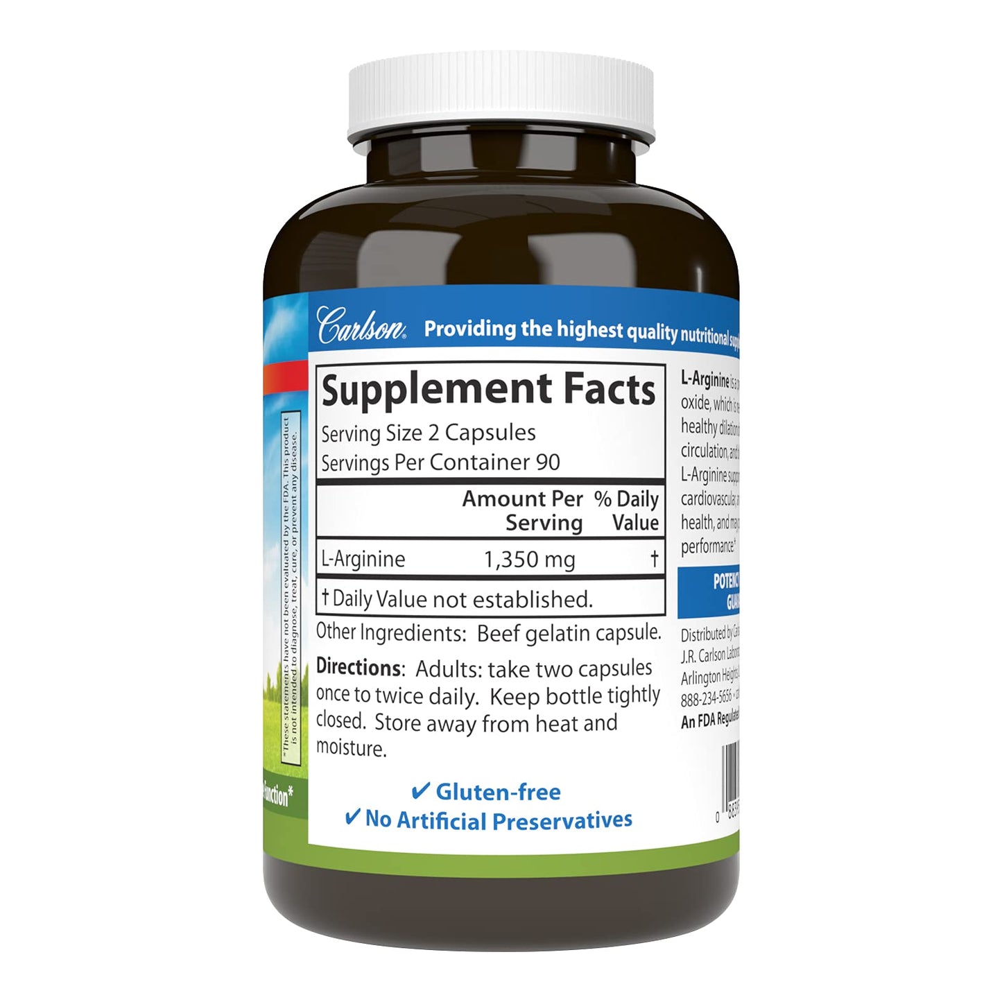 Carlson L-Arginine 675 mg | Circulatory Health & Support | 180 Capsules