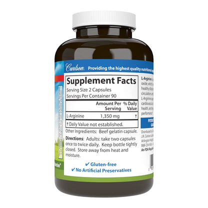Carlson L-Arginine 675 mg | Circulatory Health & Support | 180 Capsules
