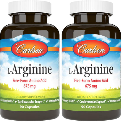 Carlson L-Arginine 675 mg – Supports Healthy Circulatory & Cardiovascular System | 90 Capsules (Pack of 2)