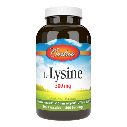 Carlson L-Lysine 500 mg – Supports Healthy Tissue & Muscle Development | 300 Capsules BritishVita | Premium UK Vitamins & Wellness Supplements