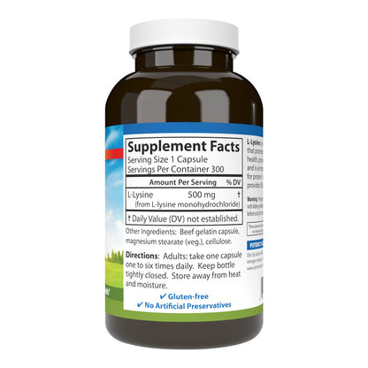 Carlson L-Lysine 500 mg – Supports Healthy Tissue & Muscle Development | 300 Capsules