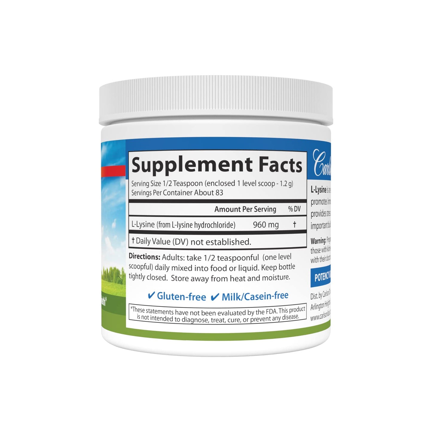 Carlson L-Lysine Powder 960 mg | Supports Healthy Tissue & Muscle Development | 100 g