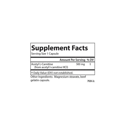 Carlson Labs Acetyl L-Carnitine 500mg | 60 Capsules – Cognitive Health & Heart Support