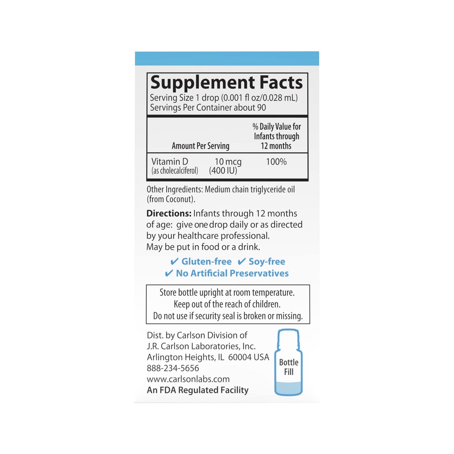 Carlson Laboratories Super Daily D3 for Baby, 0.086 Fl oz | Vitamin D3 Drops