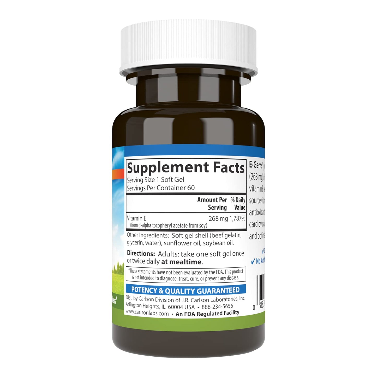 Carlson Labs E-Gems Natural Vitamin E 400 IU | 60 Softgels