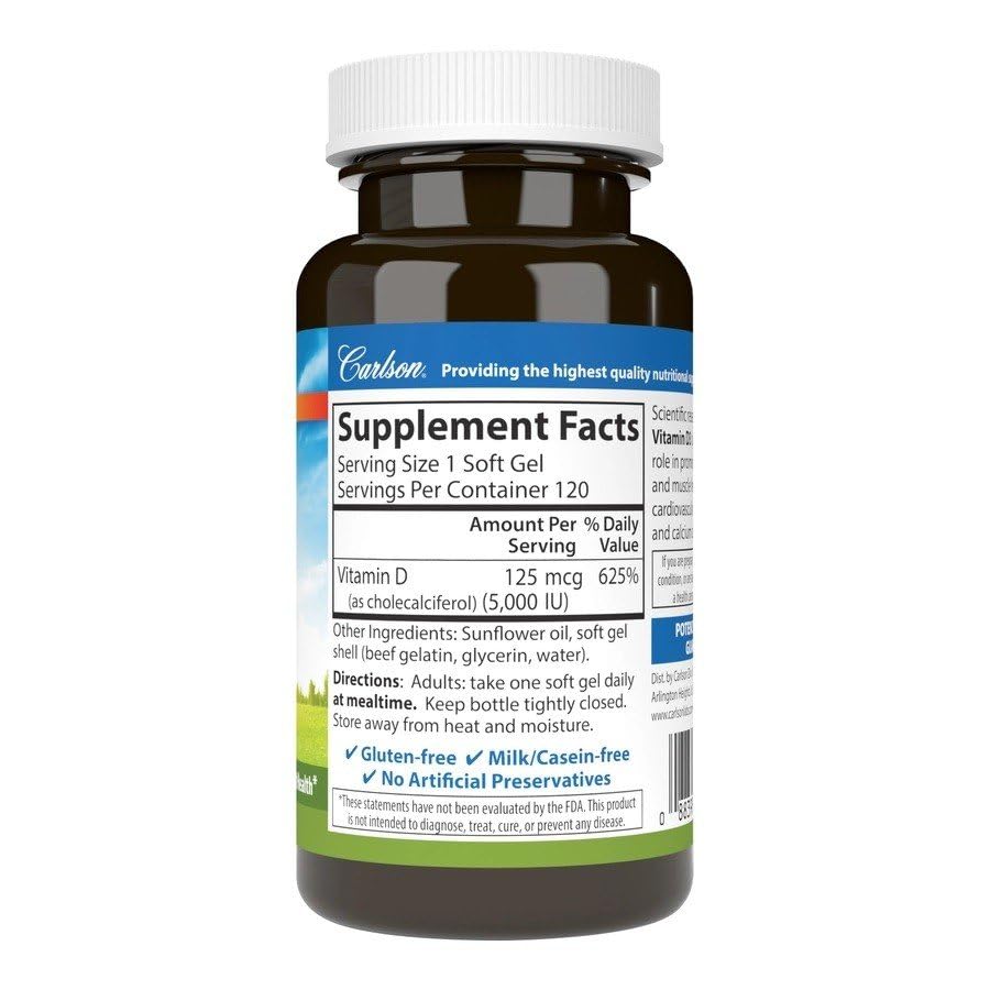 Carlson Labs Vitamin D3 5000 IU Soft Gels - 120 Count