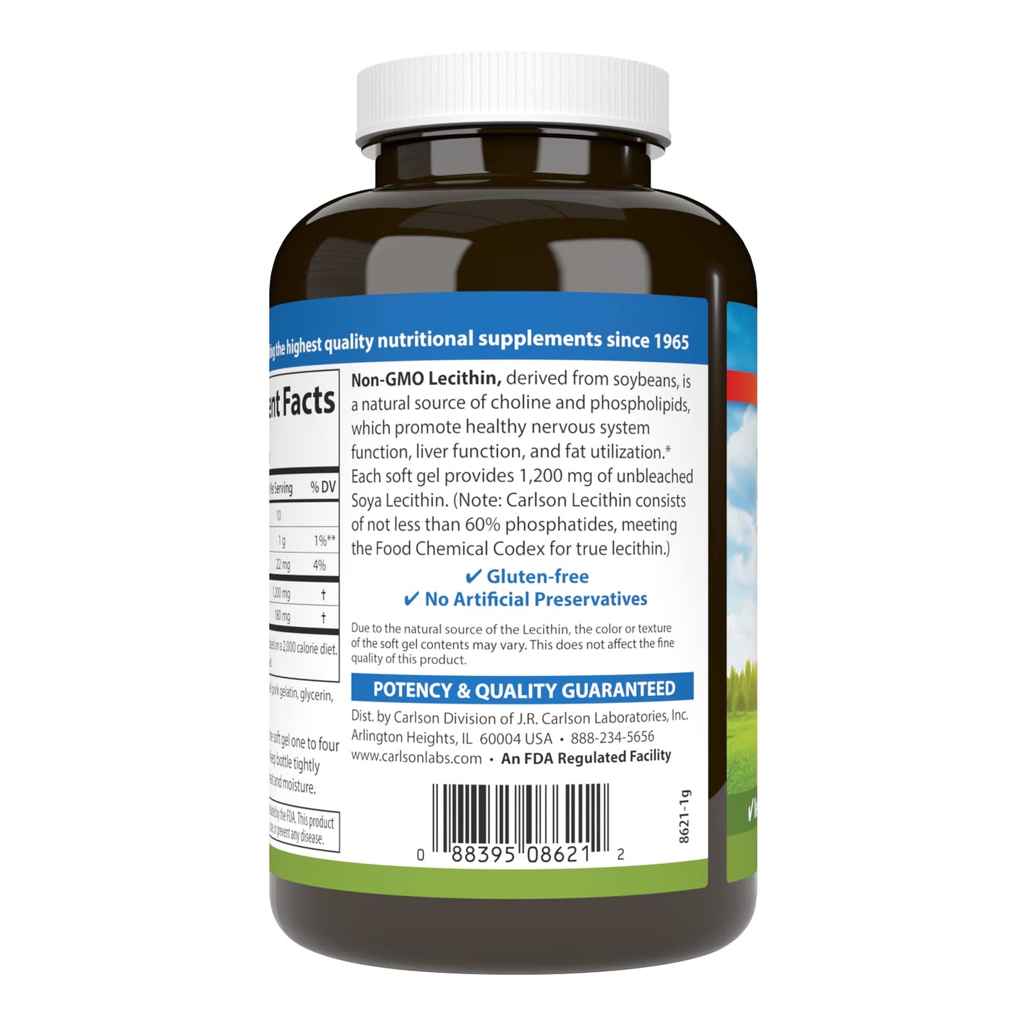 Carlson Lecithin 1200 mg Non-GMO - Nervous System & Liver Support | 100 Softgels (Pack of 2)