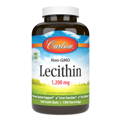 Carlson Lecithin 1200 mg Softgels – Non-GMO, Nervous System & Liver Support (100 Softgels)
