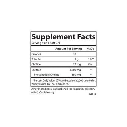 Carlson Lecithin 1200 mg Softgels – Non-GMO, Nervous System & Liver Support (100 Softgels)