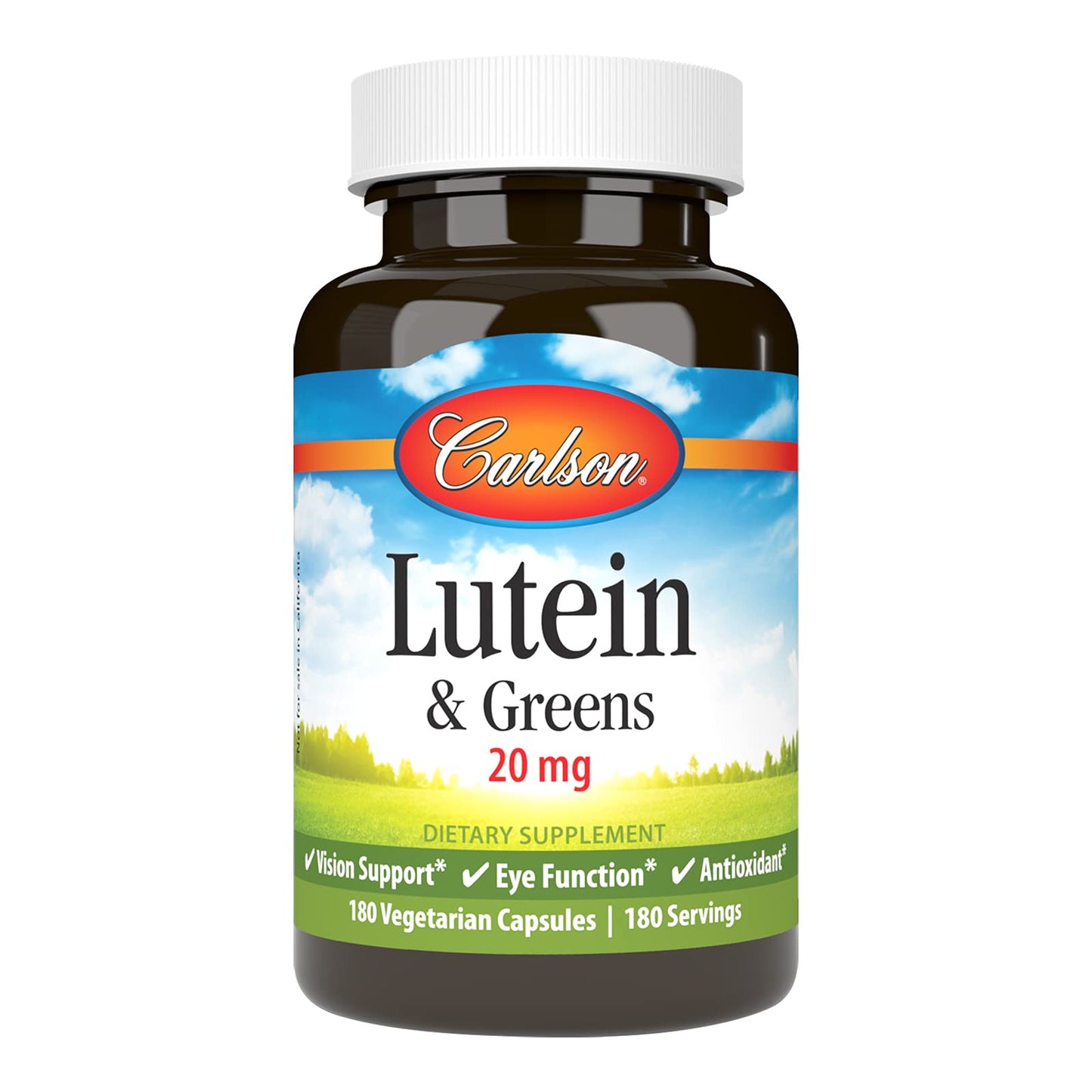 Carlson Lutein & Greens 20 mg - Vision Support & Eye Function - 180 Vegetarian Capsules