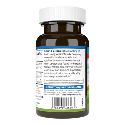 Carlson Lutein & Greens 20 mg – Vision Support | 60 Vegetarian Capsules