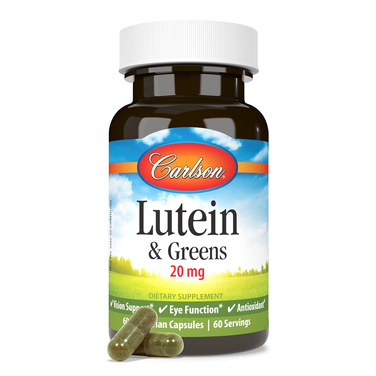 Carlson Lutein & Greens 20 mg – Vision Support | 60 Vegetarian Capsules