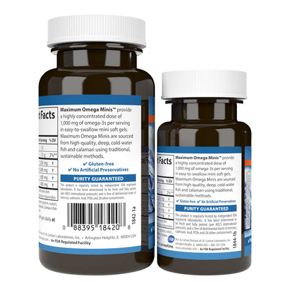 Carlson Maximum Omega Minis 1000 mg Omega-3s – Heart & Brain Support | Lemon | 60+20 Mini Softgels