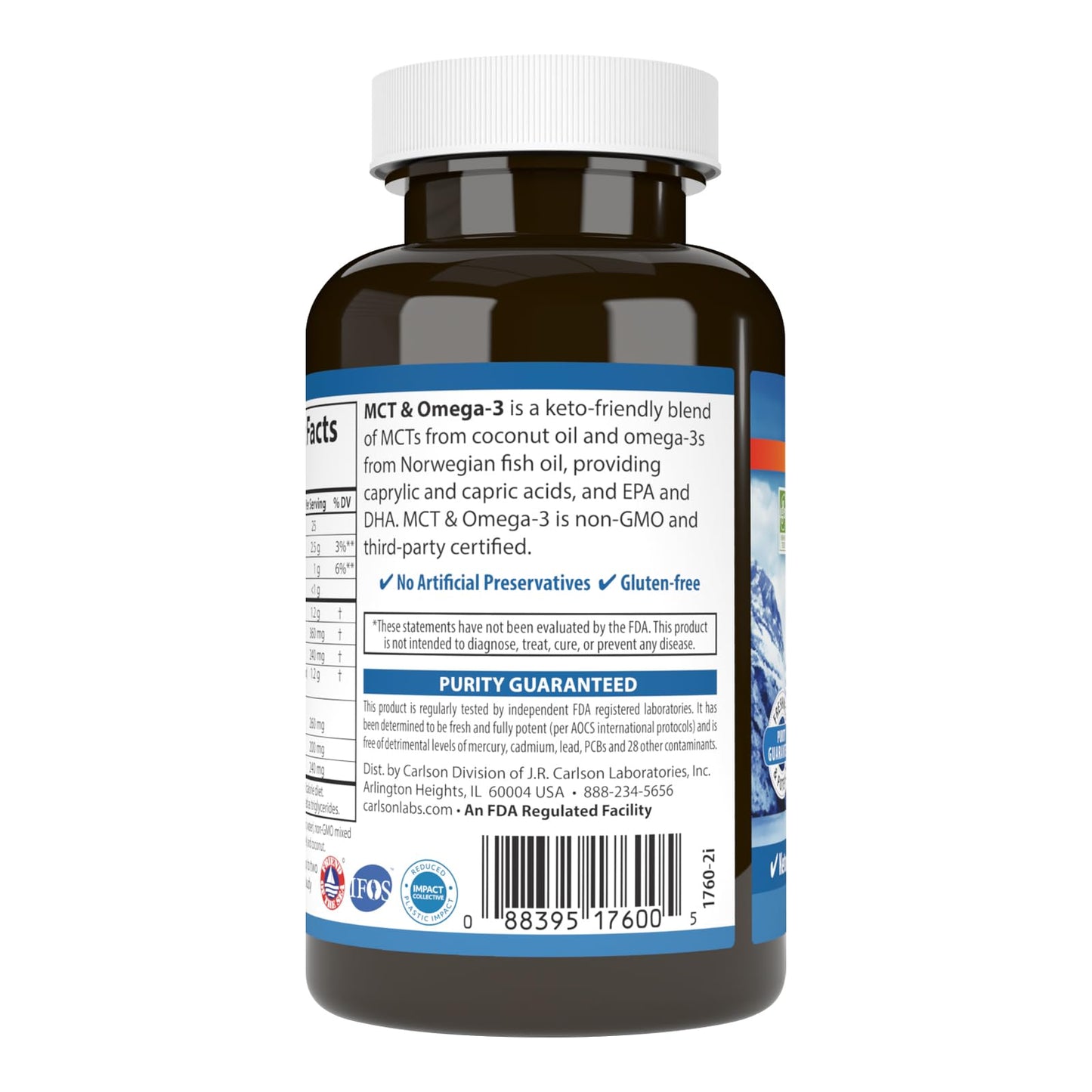 Carlson MCT & Omega-3 Coconut Oil | 60 Softgels – Energy, Fat Metabolism & Brain Health