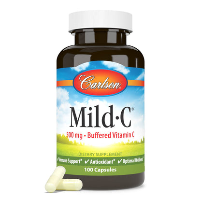 Carlson Mild-C 500 mg Buffered Vitamin C - Immune Support & Wellness, 100 Capsules