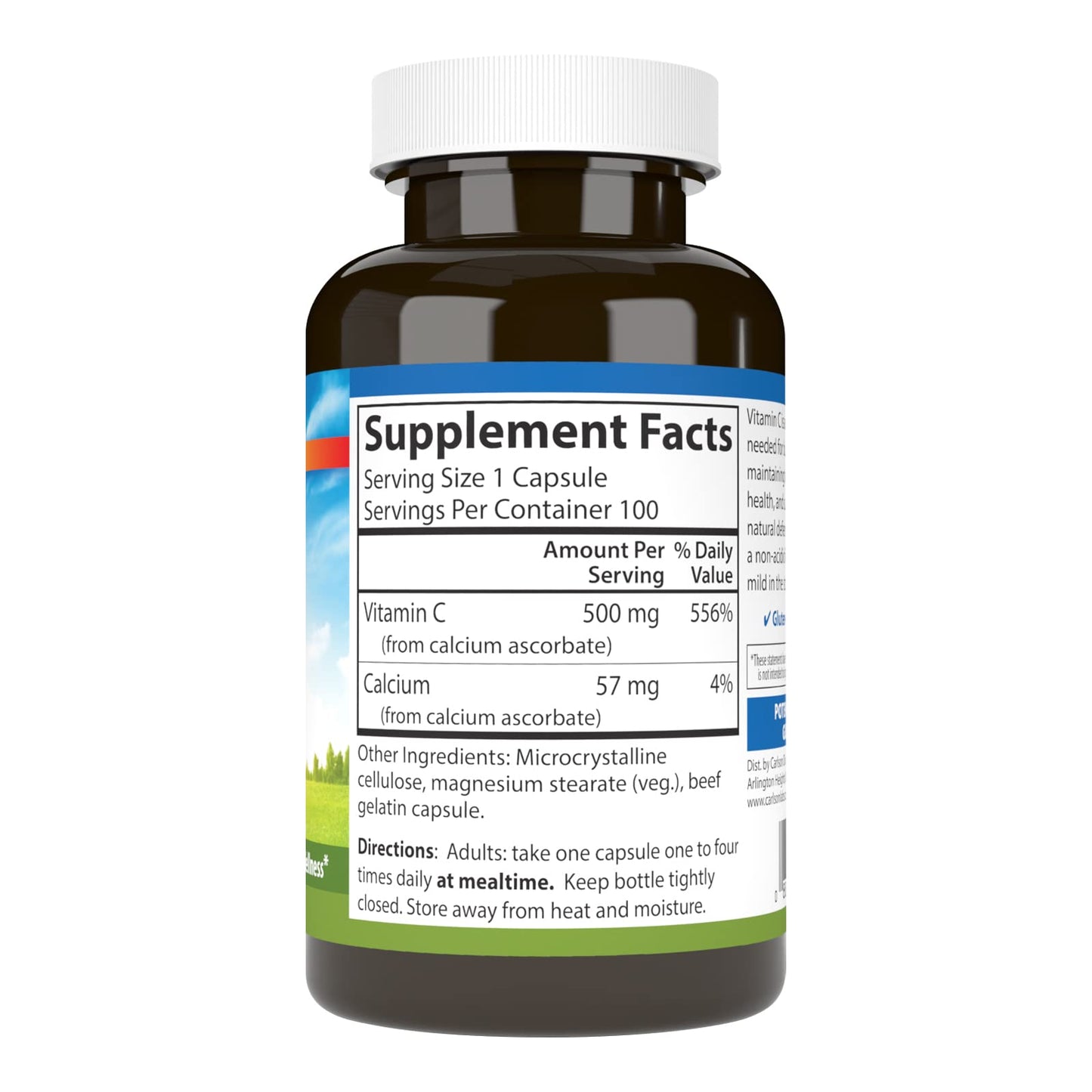 Carlson Mild-C 500 mg Buffered Vitamin C - Immune Support & Wellness, 100 Capsules