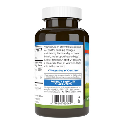Carlson Mild-C 500 mg Buffered Vitamin C - Immune Support & Wellness, 100 Capsules
