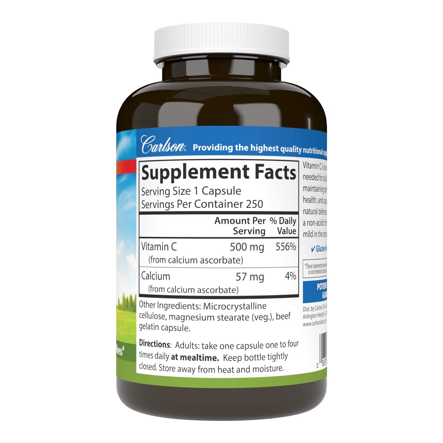 Carlson Mild-C Buffered Vitamin C 500 mg – Immune Support (250 vcaps)