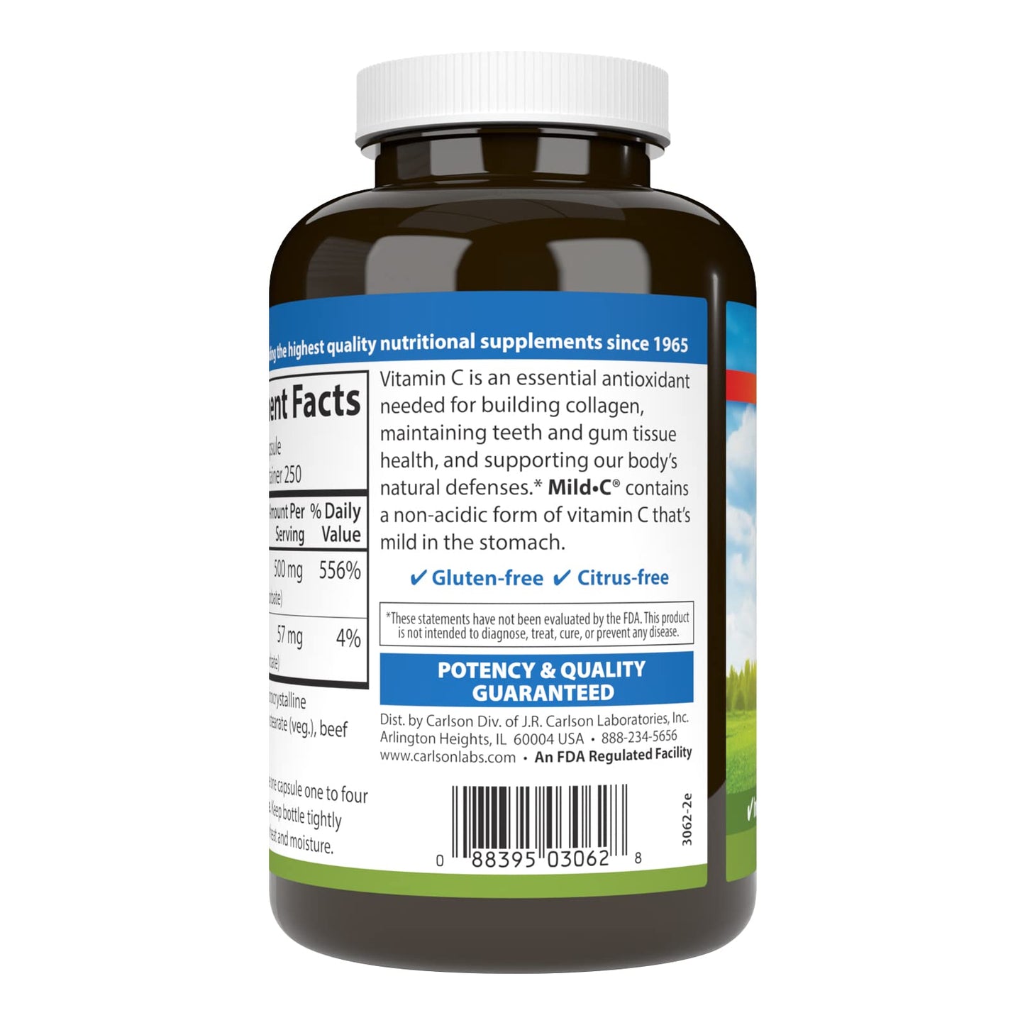 Carlson Mild-C Buffered Vitamin C 500 mg – Immune Support (250 vcaps)