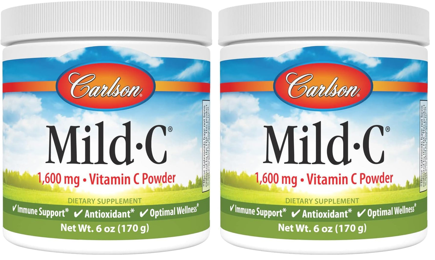Carlson Mild-C Vitamin C Powder - Immune Support, 6 oz (170 g) Pack of 2