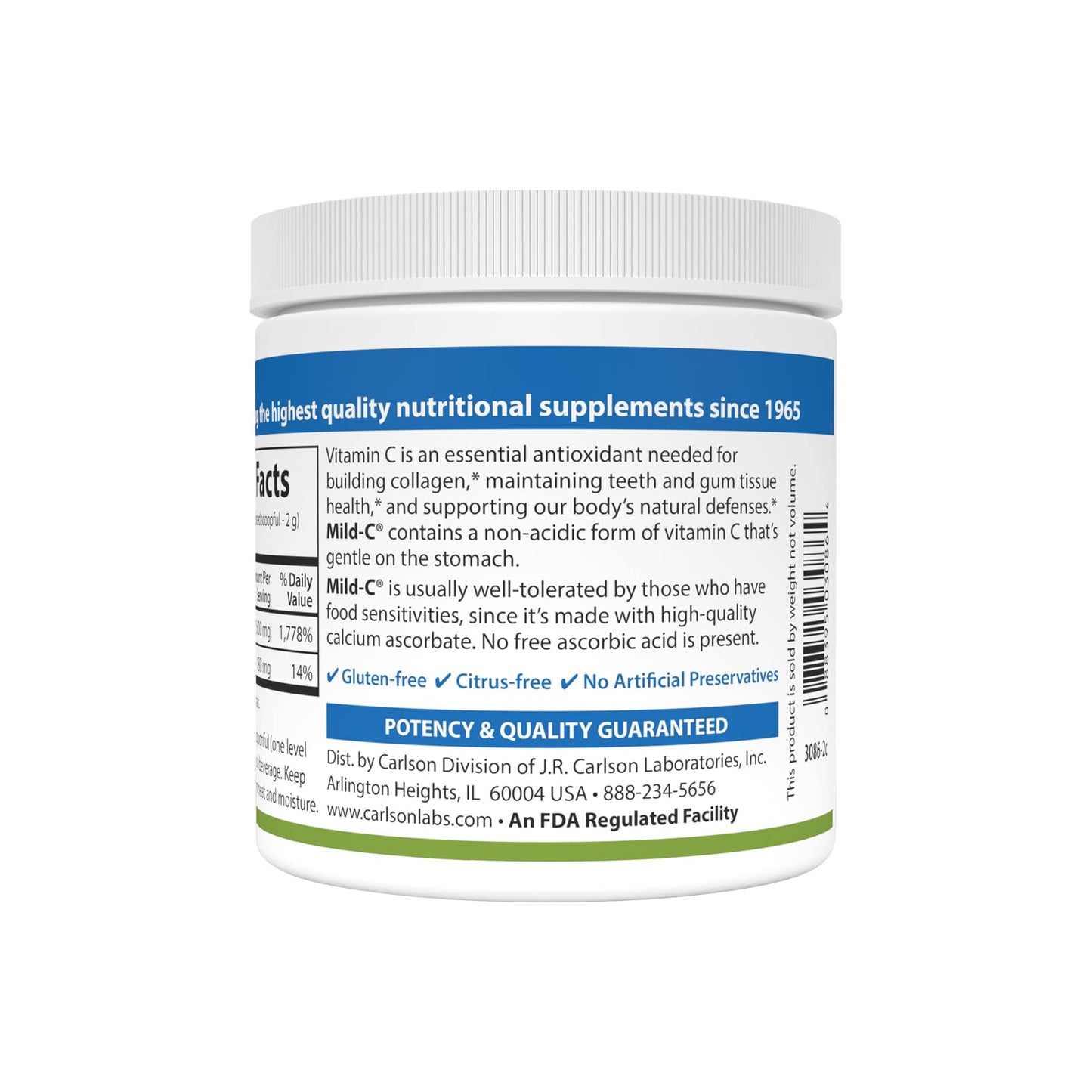 Carlson Mild-C Vitamin C Powder - Immune Support, 6 oz (170 g) Pack of 2
