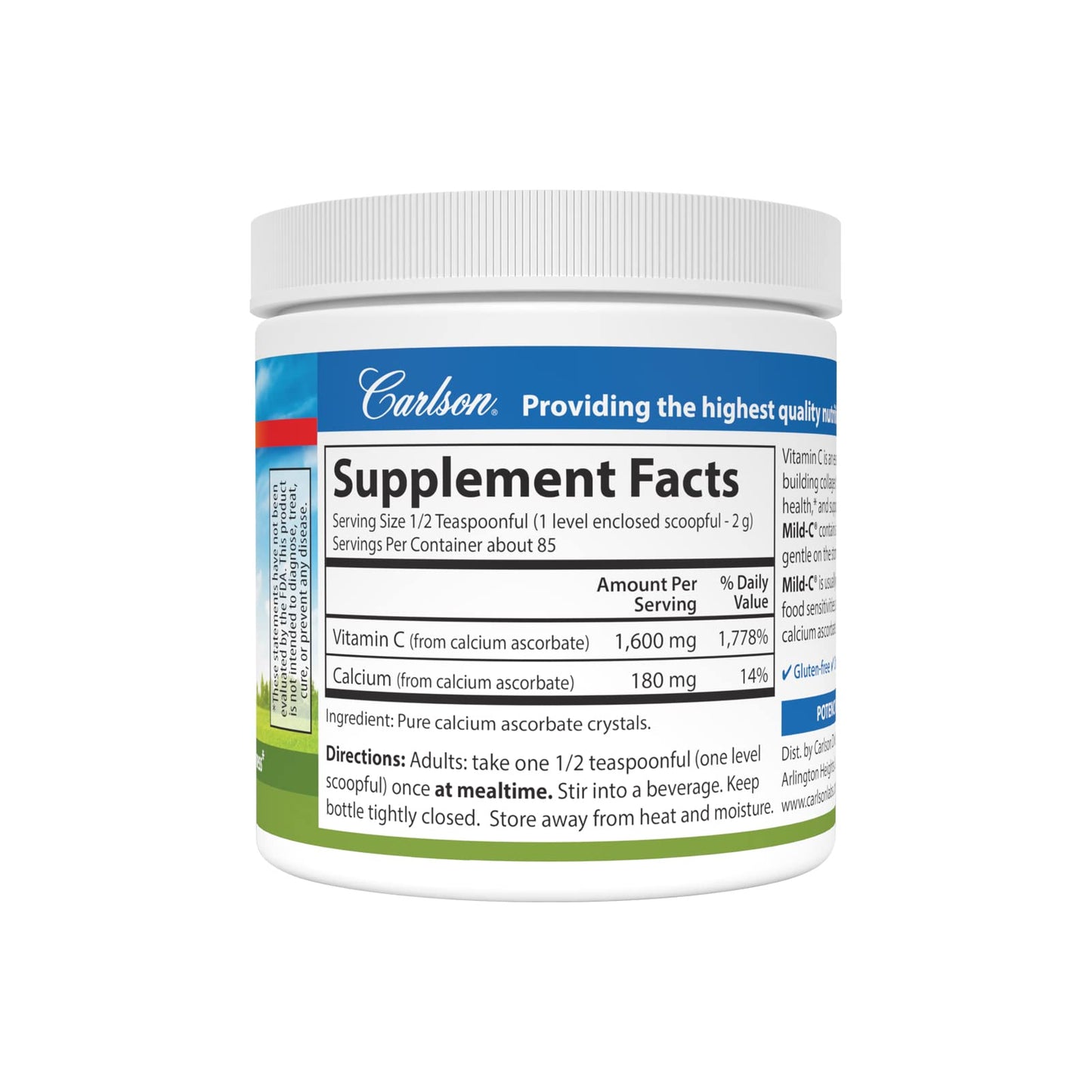 Carlson Mild-C Vitamin C Powder - Immune Support, 6 oz (170 g) Pack of 2