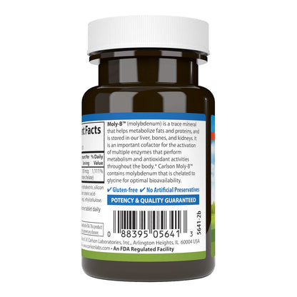 Carlson Moly-B Chelated Molybdenum – Metabolism Support & Enzyme Activation | 100 Vegetarian Tablets