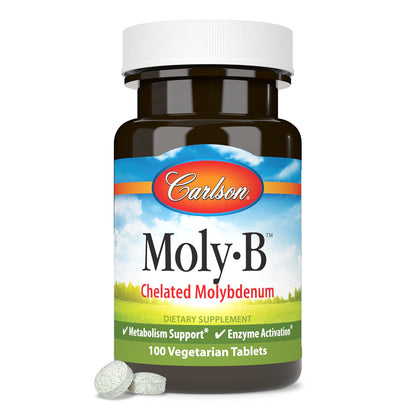 Carlson Moly-B Chelated Molybdenum – Metabolism Support & Enzyme Activation | 100 Vegetarian Tablets