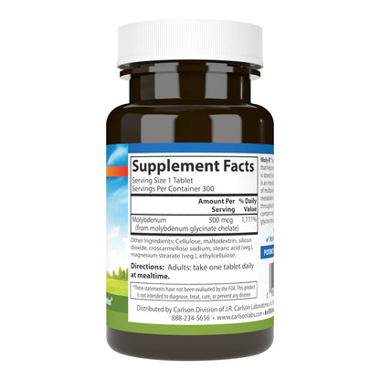 Carlson Moly-B Chelated Molybdenum - Metabolism Support, 300 Vegetarian Tablets