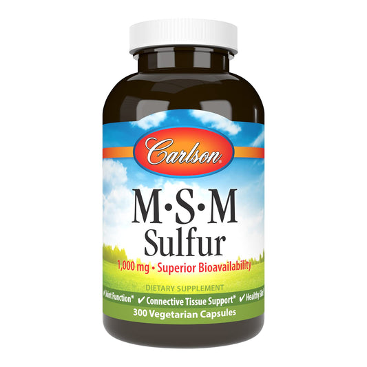 Carlson MSM Sulfur 1000 mg – Superior Bioavailability, Joint Support, Connective Tissue & Healthy Skin | 300 Vegetarian Capsules BritishVita | Premium UK Vitamins & Wellness Supplements