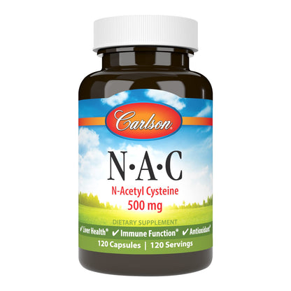 Carlson NAC 500mg – N-Acetyl Cysteine for Liver Health & Immune Support | 120 Vegetarian Capsules