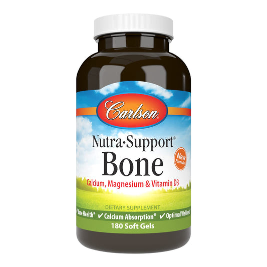 Carlson Nutra-Support Bone Calcium, Magnesium & Vitamin D3 – 180 Softgels BritishVita | Premium UK Vitamins & Wellness Supplements