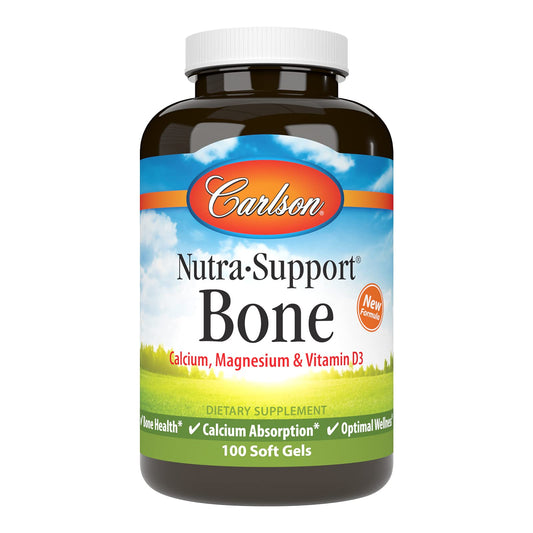 Carlson Nutra-Support Bone Calcium Magnesium Vitamin D3 – 100 Softgels BritishVita | Premium UK Vitamins & Wellness Supplements