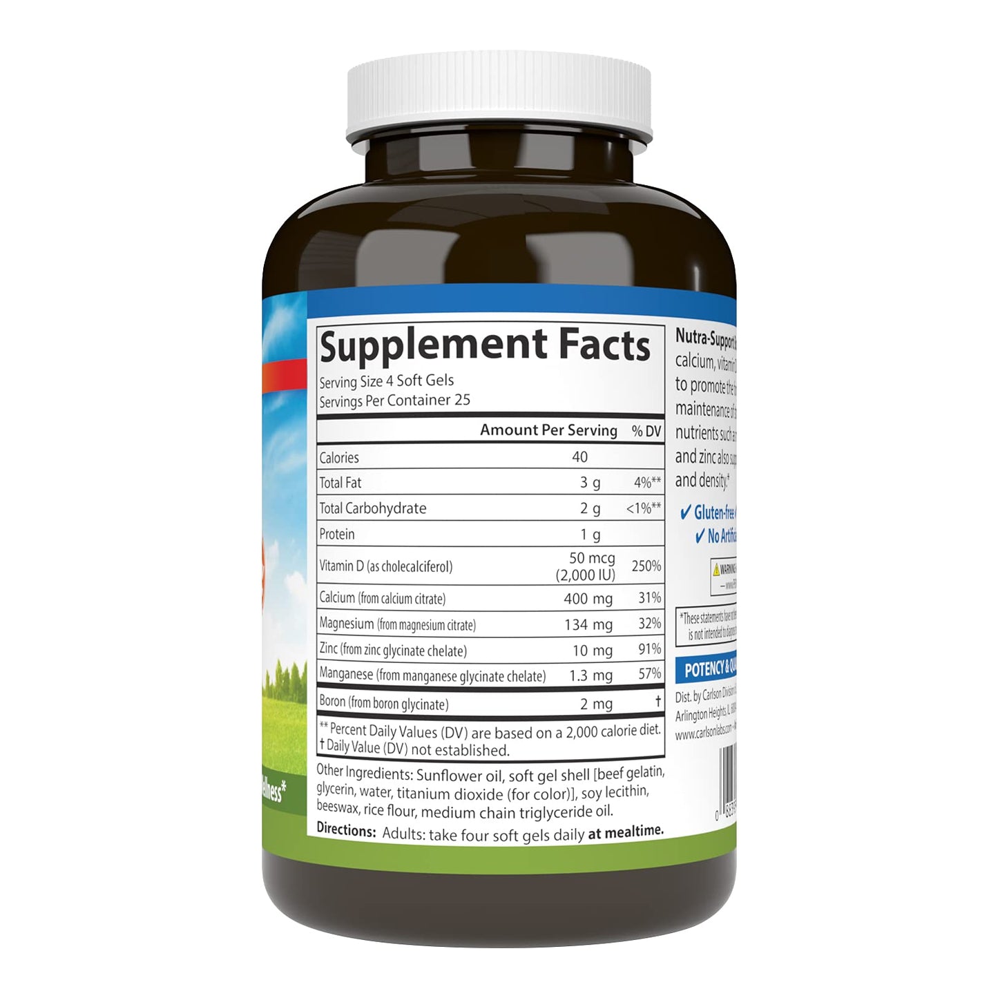 Carlson Nutra-Support Bone Calcium Magnesium Vitamin D3 – 100 Softgels