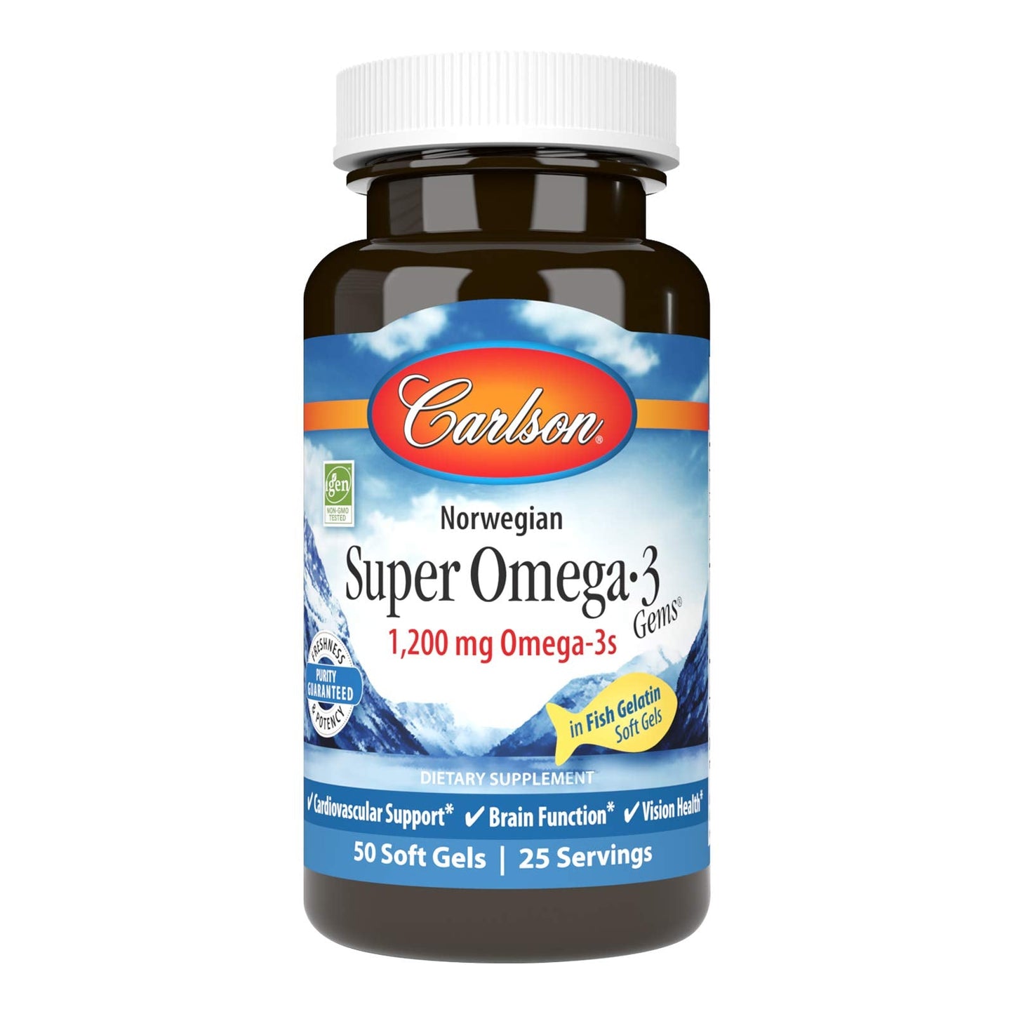 Carlson Super Omega-3 Gems 1200 mg | Norwegian Fish Oil for Heart, Brain & Vision – 50 Soft Gels