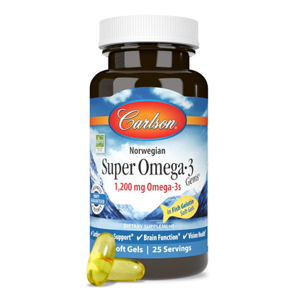 Carlson Super Omega-3 Gems 1200 mg | Norwegian Fish Oil for Heart, Brain & Vision – 50 Soft Gels