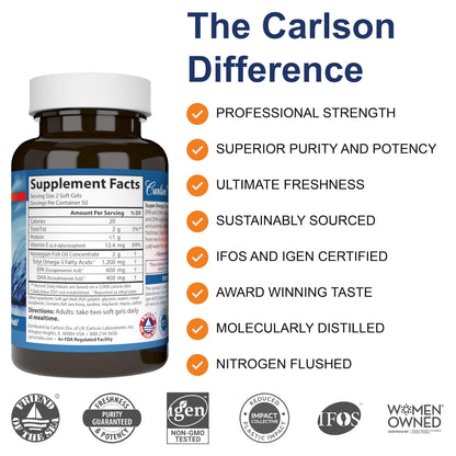 Carlson Super Omega-3 Gems – Pescetarian Norwegian 1,200 mg | 100 + 30 Soft Gels